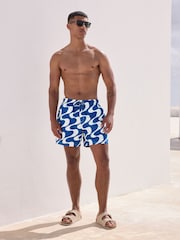 Navy Blue Wave Printed Swim Shorts - Image 2 of 9