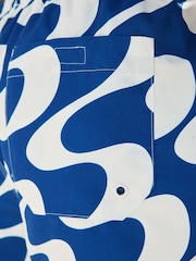 Navy Blue Wave Printed Swim Shorts - Image 6 of 9