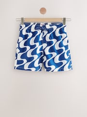 Navy Blue Wave Printed Swim Shorts - Image 7 of 9