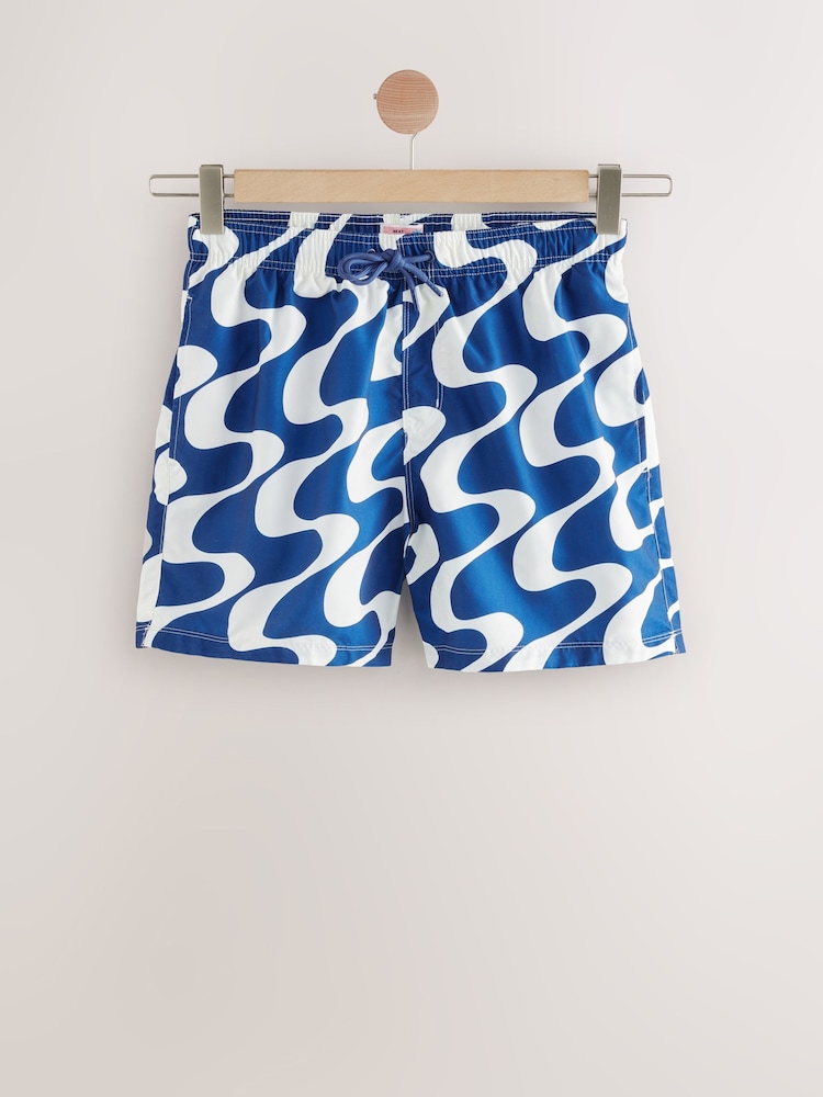 Navy Blue Wave Printed Swim Shorts - Image 7 of 9