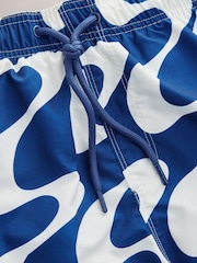 Navy Blue Wave Printed Swim Shorts - Image 8 of 9