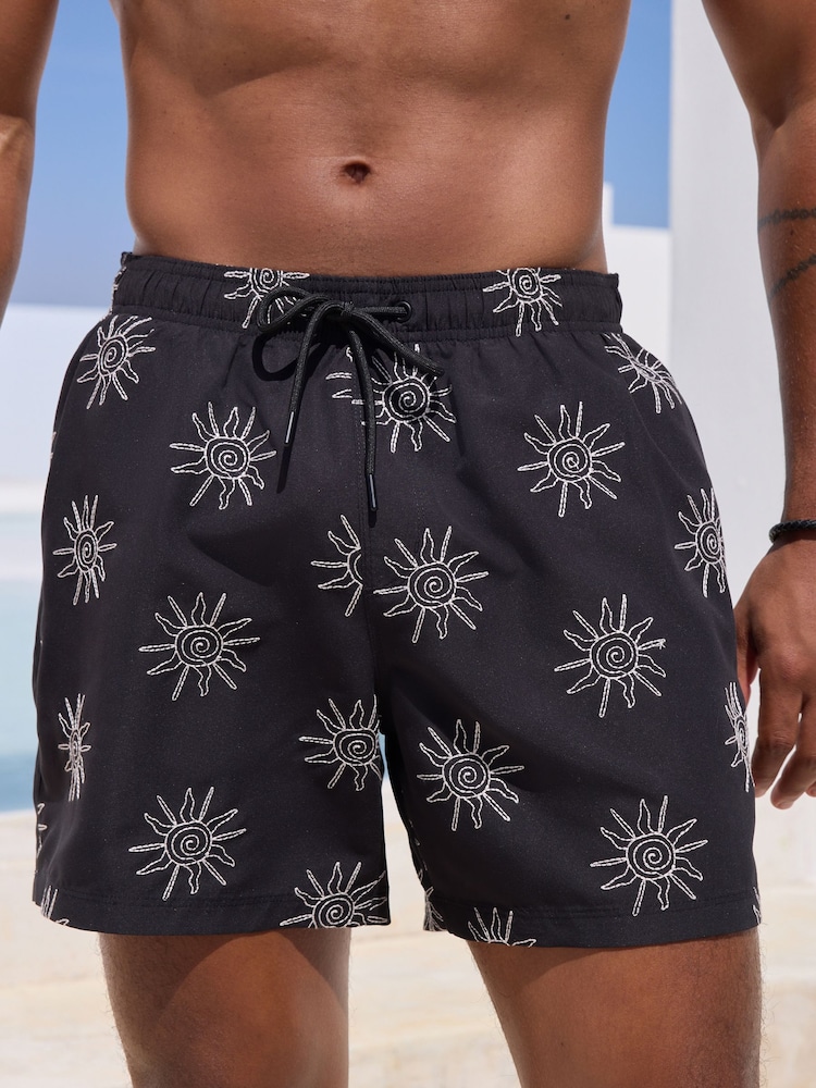 Black Embroidered Swim Shorts - Image 1 of 5
