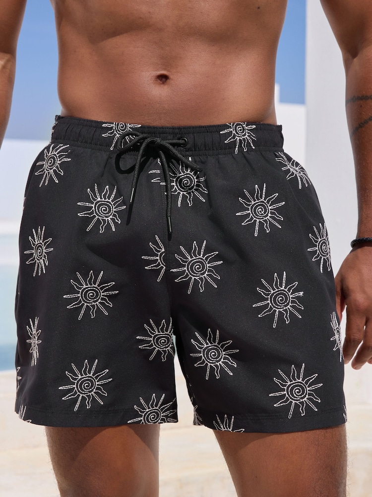 Black Embroidered Swim Shorts - Image 1 of 9 Black Embroidered Swim Shorts - Image 1 of 9