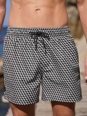 Black Geometric Printed Swim Shorts - Image 1 of 8
