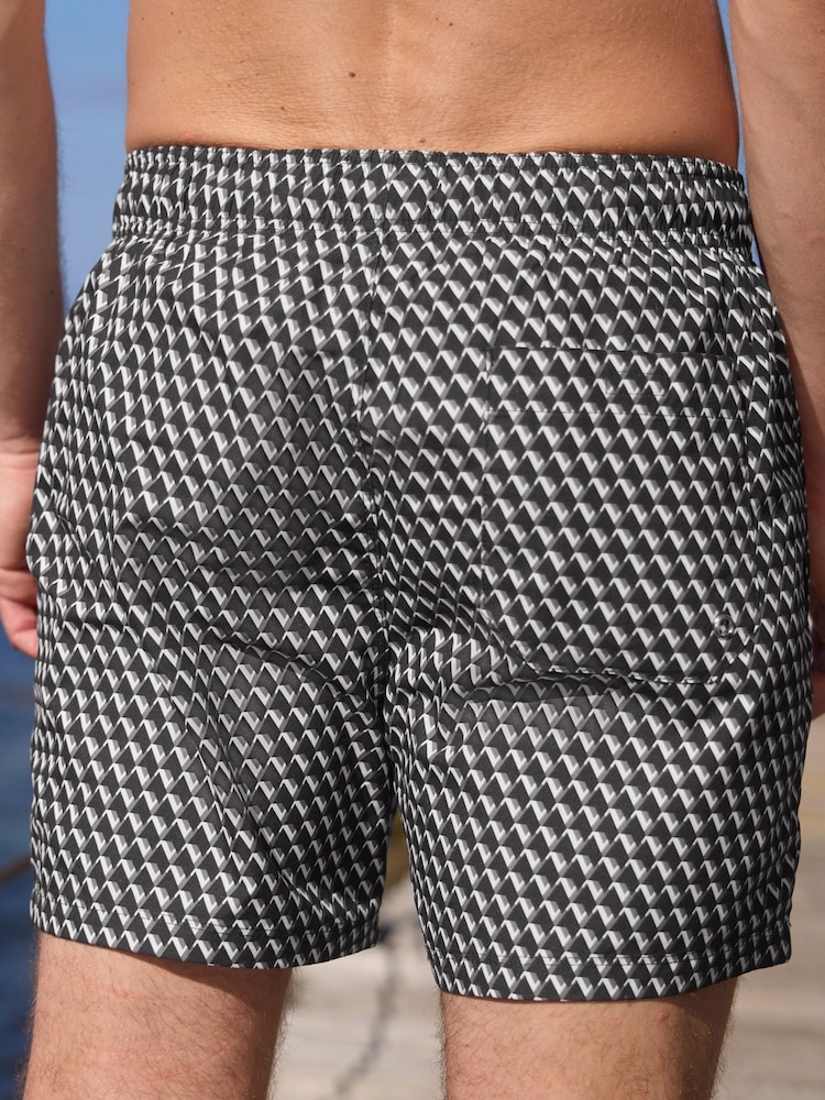 Black Geometric Printed Swim Shorts - Image 3 of 8