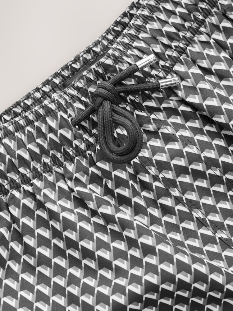 Black Geometric Printed Swim Shorts - Image 7 of 7