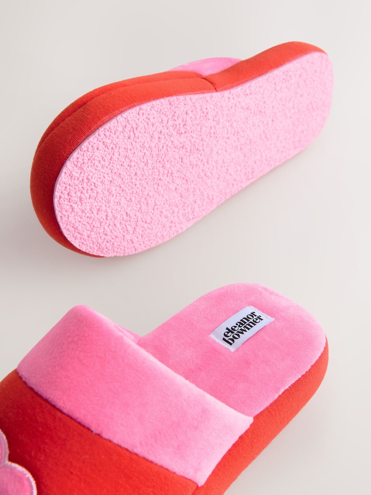 Eleanor Bowmer Red/Pink Eye Embroidered Mule Slippers - Image 8 of 8