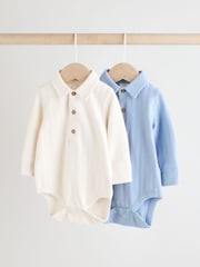 Blue/White Baby Jersey Collar 100% Cotton Bodysuits 2 Pack - Image 1 of 10