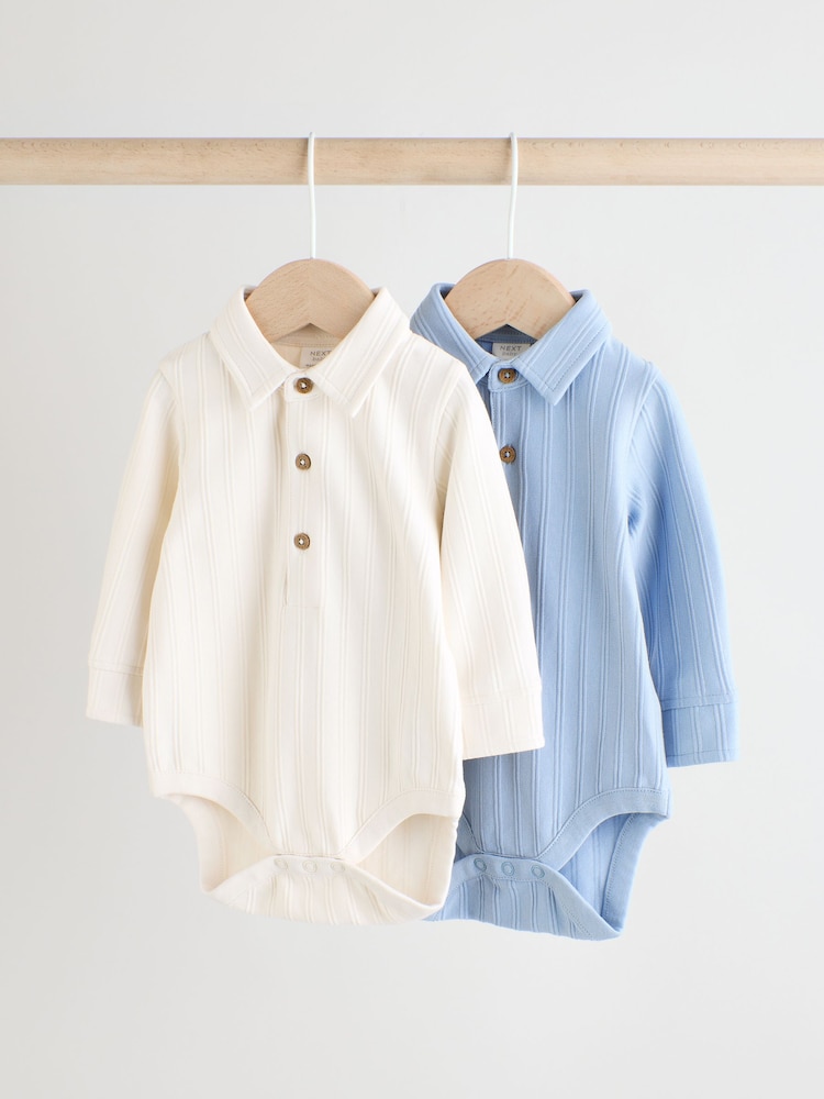 Blue/White Baby Jersey Collar 100% Cotton Bodysuits 2 Pack - Image 1 of 10