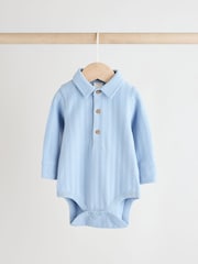 Blue/White Baby Jersey Collar 100% Cotton Bodysuits 2 Pack - Image 3 of 10