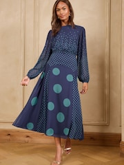 Love & Roses Blue Petite Chiffon Godet Skirt Midi Dress - Image 3 of 4