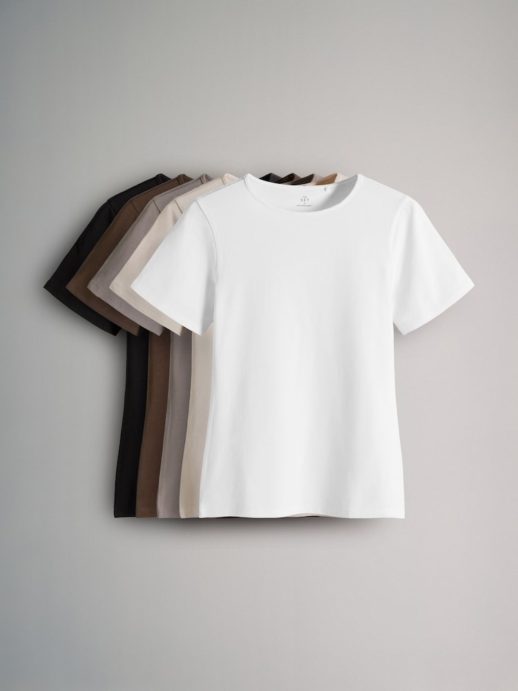 The Set Black/Brown/Neutral/Nude/White 5 Pack Short Sleeve Fitted Crew Neck T-Shirts - Image 2 of 13