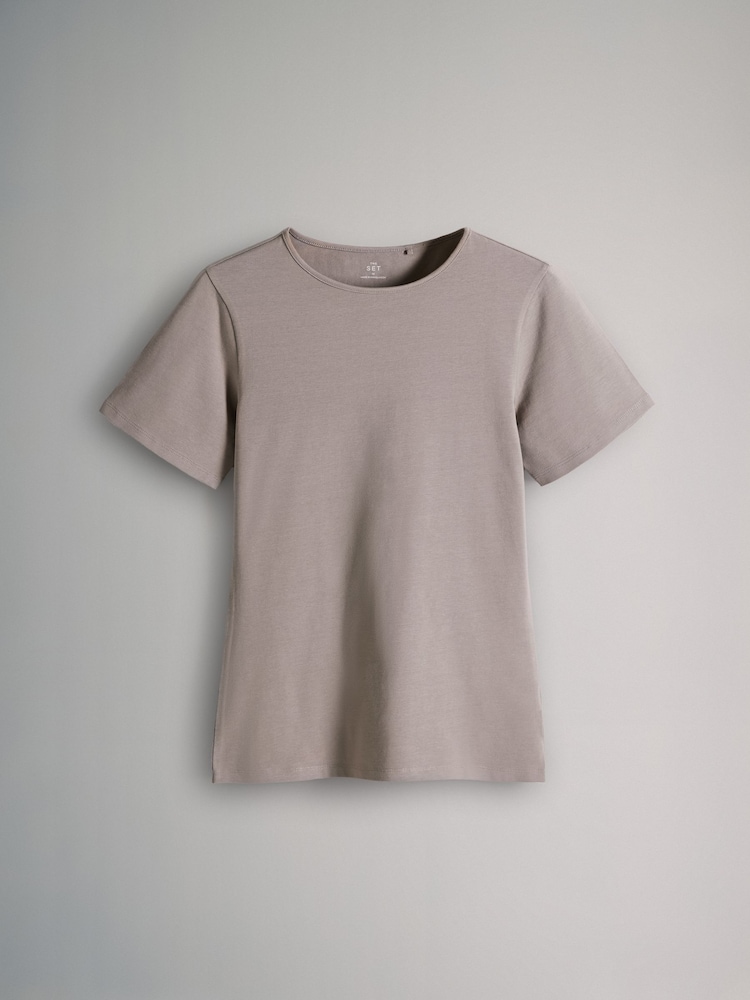 Noir/marron/neutre/nude/blanc - The Set 5 Pack T-Shirts à manches courtes avec col ras du cou ajusté - Image 9 of 13