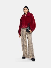 PIECES Burgundy Faux Fur Teddy Bomber Jacket - Image 1 of 2