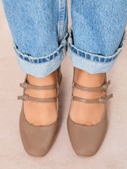 Friends Like These Neutral Standard Fit Low Block Heel Double Strap Mary Jane Court Shoes - Image 2 of 5