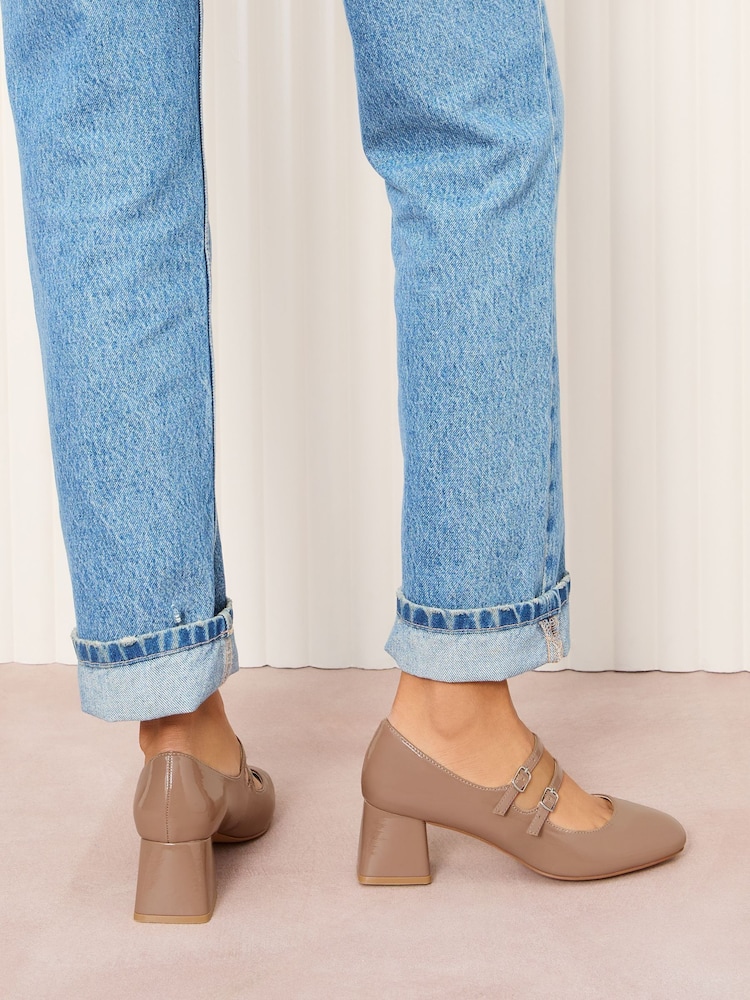 Friends Like These Neutral Standard Fit Low Block Heel Double Strap Mary Jane Court Shoes - Image 4 of 5