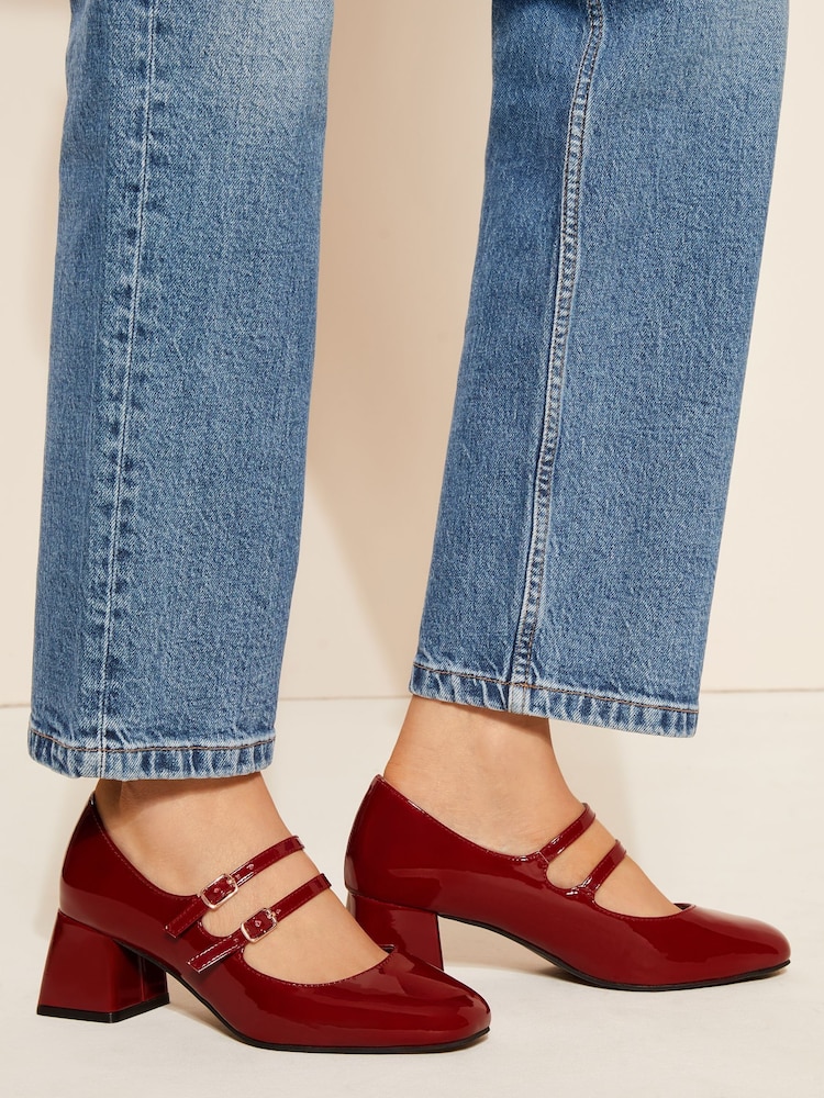 Friends Like These Red Standard Fit Low Block Heel Double Strap Mary Jane Court Shoes - Image 2 of 5