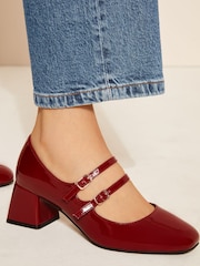 Friends Like These Red Standard Fit Low Block Heel Double Strap Mary Jane Court Shoes - Image 3 of 5
