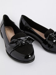 Friends Like These Black Flat Comfort Bow Faux Leather Patent Loafers - Image 1 of 4