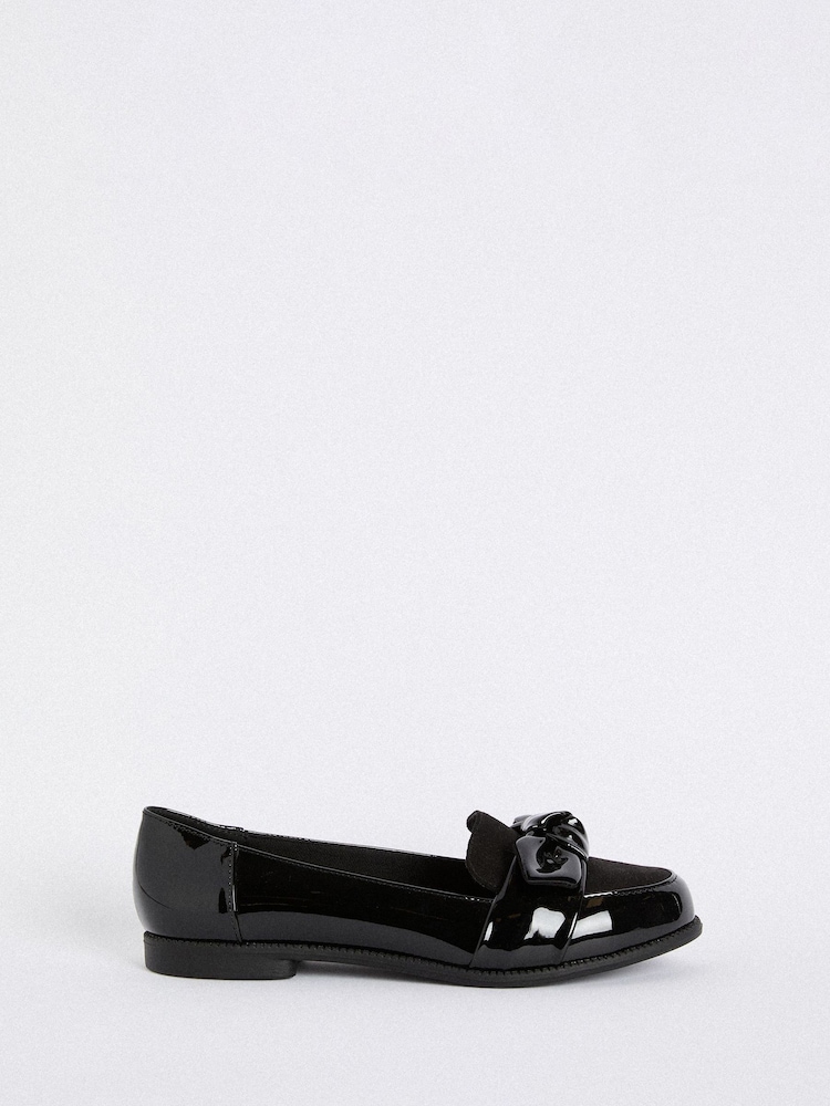 Friends Like These Black Flat Comfort Bow Faux Leather Patent Loafers - Image 2 of 4