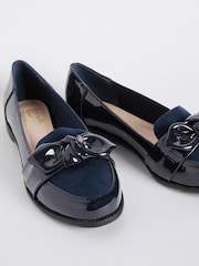 Friends Like These Navy Flat Comfort Bow Faux Leather Patent Loafers - Image 1 of 4