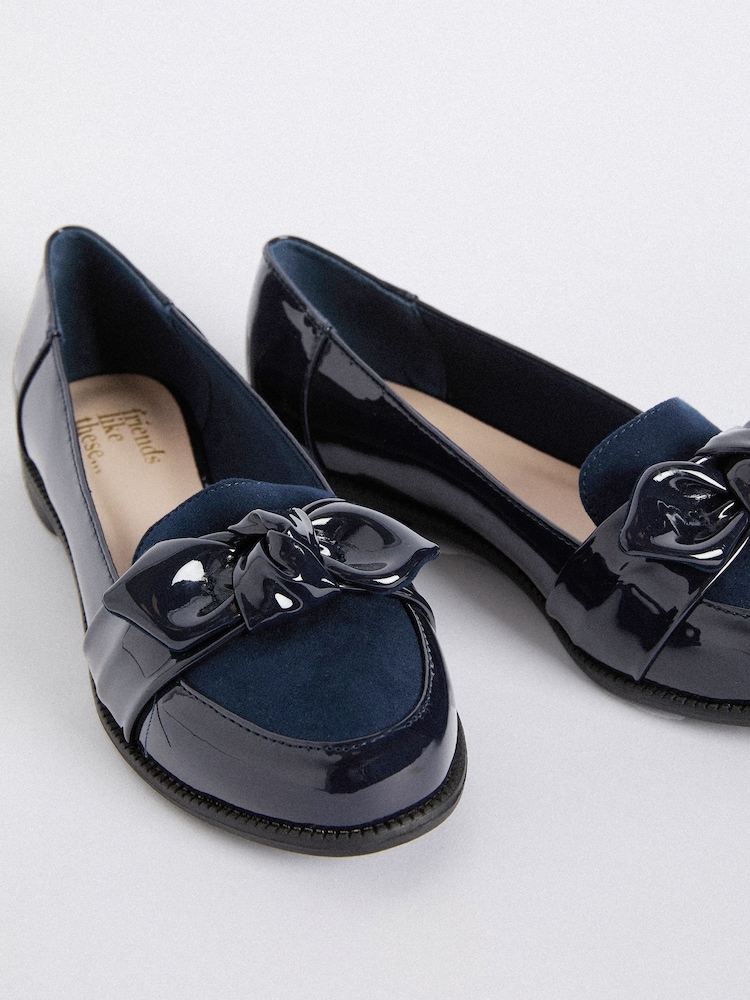 Friends Like These Navy Flat Comfort Bow Faux Leather Patent Loafers - Image 1 of 4