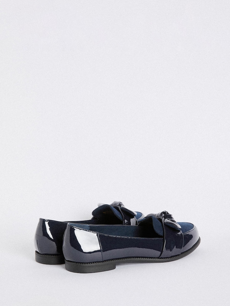 Friends Like These Navy Flat Comfort Bow Faux Leather Patent Loafers - Image 4 of 4