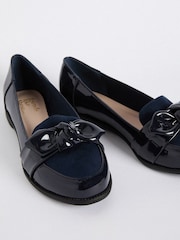 Friends Like These Navy Standard Fit Flat Comfort Bow Faux Leather Patent Loafers - Image 5 of 5