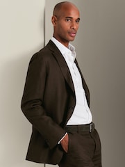 Charles Tyrwhitt Chocolate Brown Slim Fit Linen Suit Jacket - Image 1 of 10