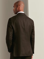 Charles Tyrwhitt Chocolate Brown Slim Fit Linen Suit Jacket - Image 2 of 10