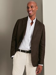 Charles Tyrwhitt Chocolate Brown Slim Fit Linen Suit Jacket - Image 5 of 10