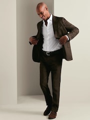 Charles Tyrwhitt Chocolate Brown Slim Fit Linen Suit Jacket - Image 6 of 10