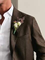 Charles Tyrwhitt Chocolate Brown Slim Fit Linen Suit Jacket - Image 7 of 10