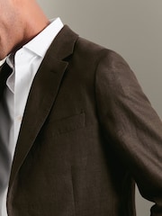 Charles Tyrwhitt Chocolate Brown Slim Fit Linen Suit Jacket - Image 8 of 10