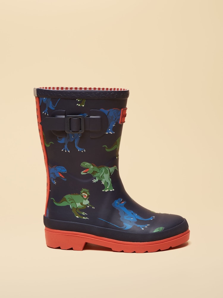 Joules Kids' Navy & Red Dinosaur Printed Wellies - Image 2 of 6 Joules Kids' Navy & Red Dinosaur Printed Wellies - Image 2 of 6