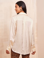 Friends Like These Oyster Petite Long Sleeve Crushed Satin Shirt - Image 4 of 4