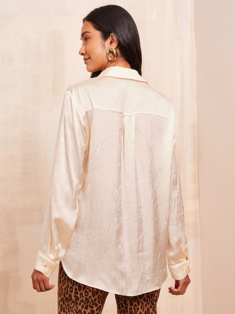 Friends Like These Oyster Petite Long Sleeve Crushed Satin Shirt - Image 4 of 4