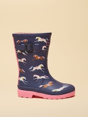 Joules Kids' Navy & Pink Horse Printed Wellies - Image 2 of 6