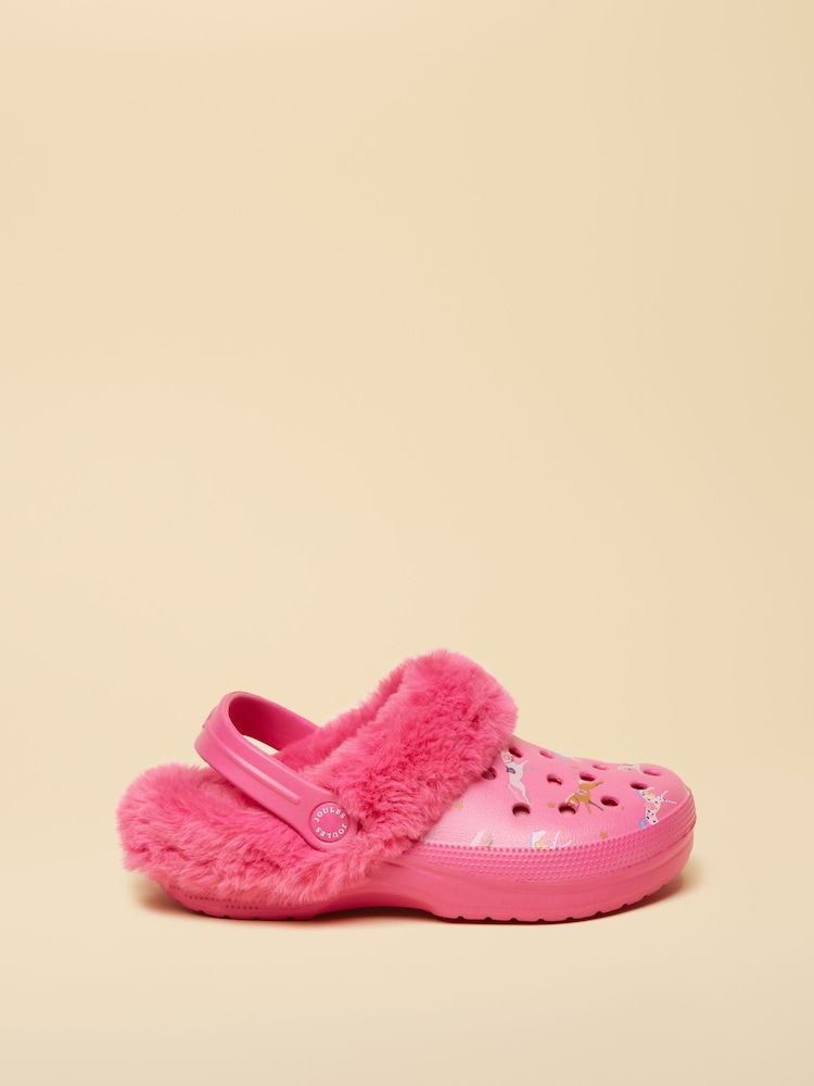 Joules Kids Winter Poole Pink Printed Faux Fur Lined Clogs - Image 1 of 6 Joules Kids Winter Poole Pink Printed Faux Fur Lined Clogs - Image 1 of 6
