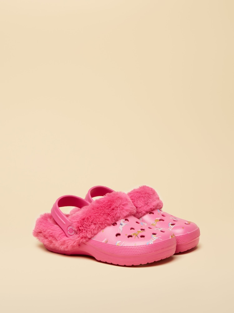 Joules Kids Winter Poole Pink Printed Faux Fur Lined Clogs - Image 2 of 6 Joules Kids Winter Poole Pink Printed Faux Fur Lined Clogs - Image 2 of 6