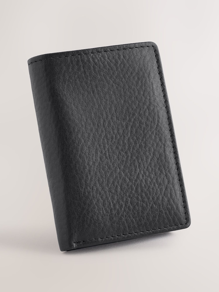 Black Leather Grainy Trifold Wallet - Image 1 of 4