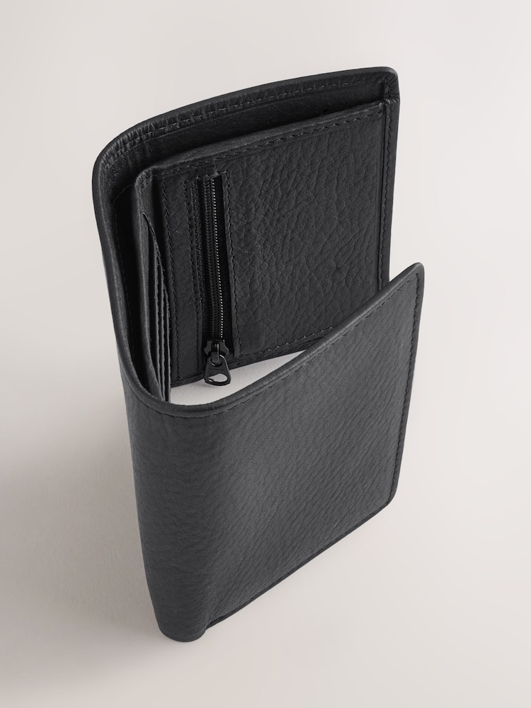 Black Leather Grainy Trifold Wallet - Image 2 of 4