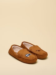 Joules Winchester Tan Brown Embroidered Moccasin Slipper - Image 1 of 7