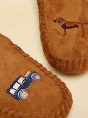 Joules Winchester Tan Brown Embroidered Moccasin Slipper - Image 5 of 7