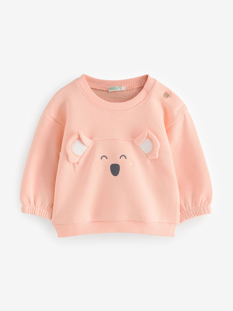 Rosa - Benetton Baby Crew Neck Print 100% Cotton Sweatshirt - Imagen 1 de 1