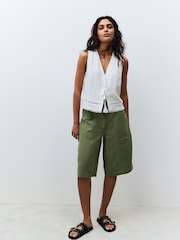 Khaki Green 100% Cotton Jort Shorts - Image 1 of 1
