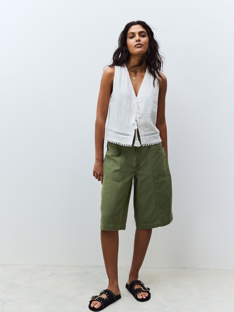 Khaki Green 100% Cotton Jort Shorts - Image 1 of 1