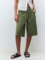 Khaki Green 100% Cotton Jort Shorts - Image 2 of 8