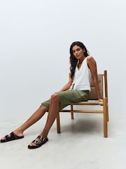 Khaki Green 100% Cotton Jort Shorts - Image 3 of 8