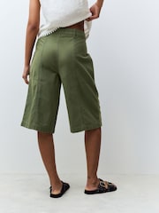 Khaki Green 100% Cotton Jort Shorts - Image 4 of 8